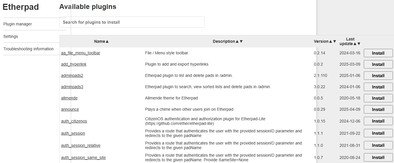 Etherpad plugins