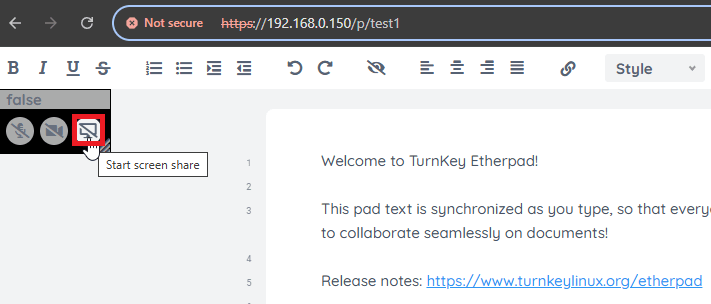 etherpad sharing screen