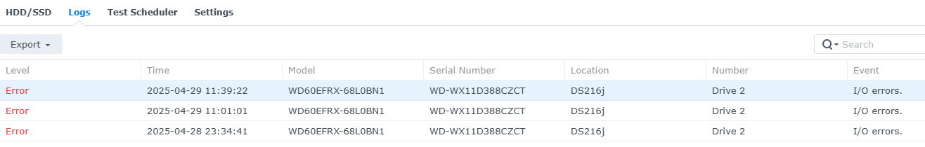 I/O errors nas synology