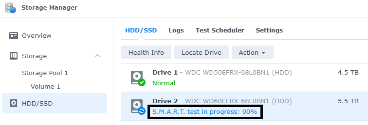 Synology NAS - SMART Extended test