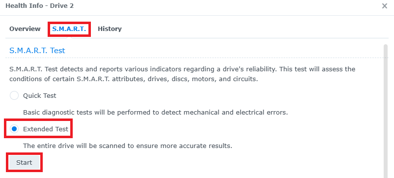 Synology NAS - SMART Extended test