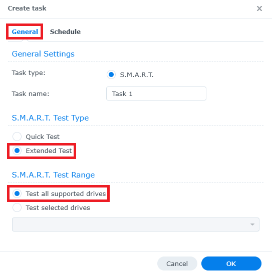 Synology NAS - SMART Extended test
