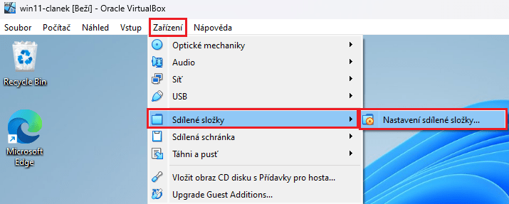 Virtualbox - Sdílené složky