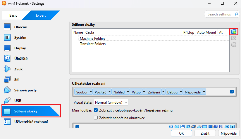 Virtualbox - Sdílené složky