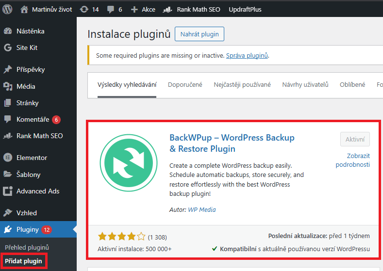 BackWPup stazeni databaze