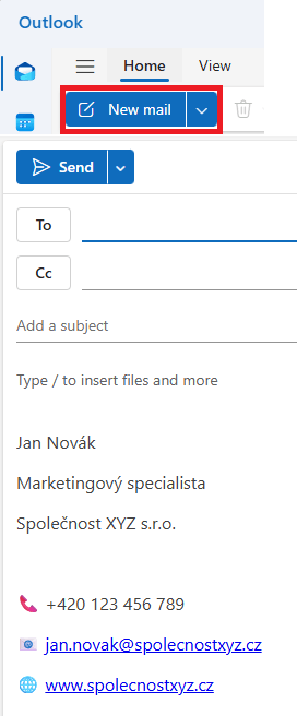 Jak nastavit podpis v NOVÉM Outlooku