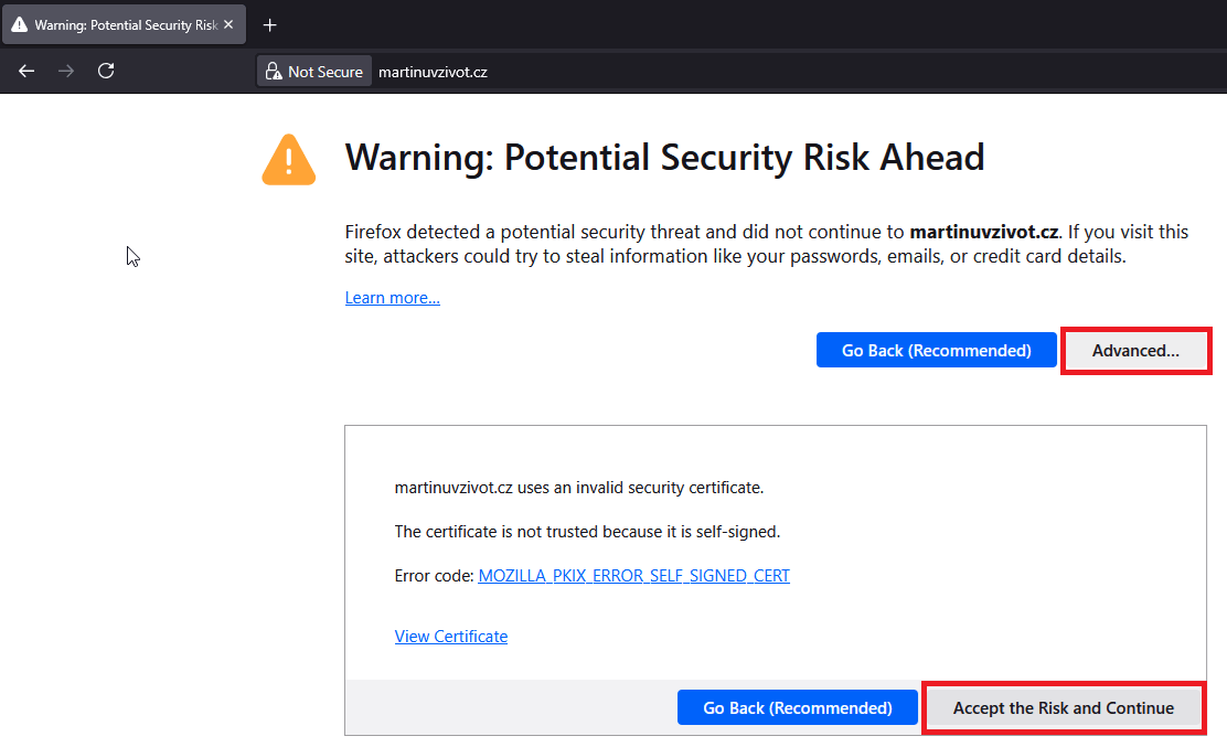 warning potential security risk ahead