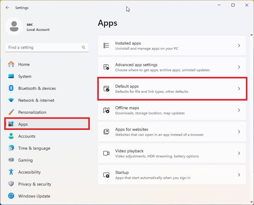 windows default apps