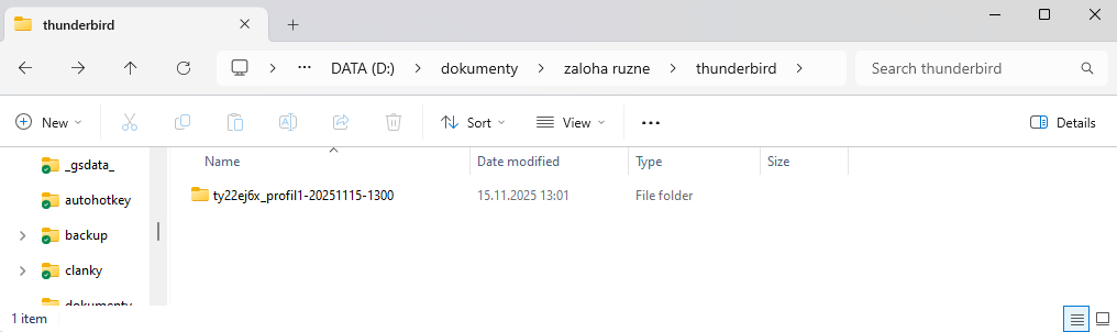 Thunderbird - Automatické a manuální zálohování