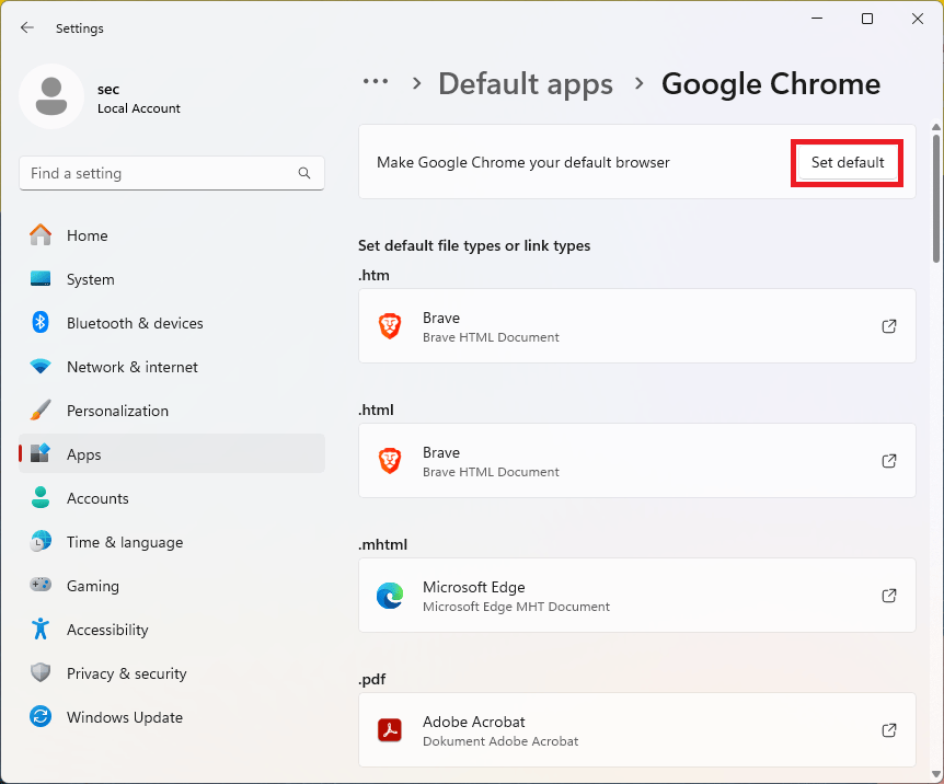 Jak nastavit výchozí prohlížeč ve Windows 11