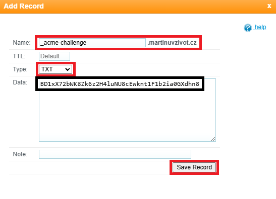 Nastavení _acme-challenge v DNS u WEDOS