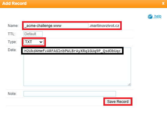 Nastavení _acme-challenge v DNS u WEDOS