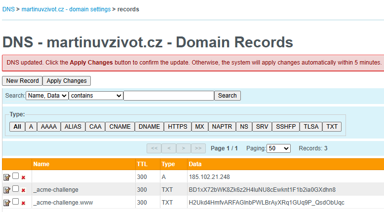 Nastavení _acme-challenge v DNS u WEDOS