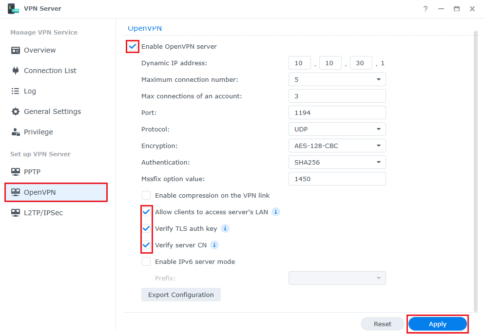 OpenVPN Server Setup on Synology DSM 7 OpenVPN Server Setup on Synology DSM 7