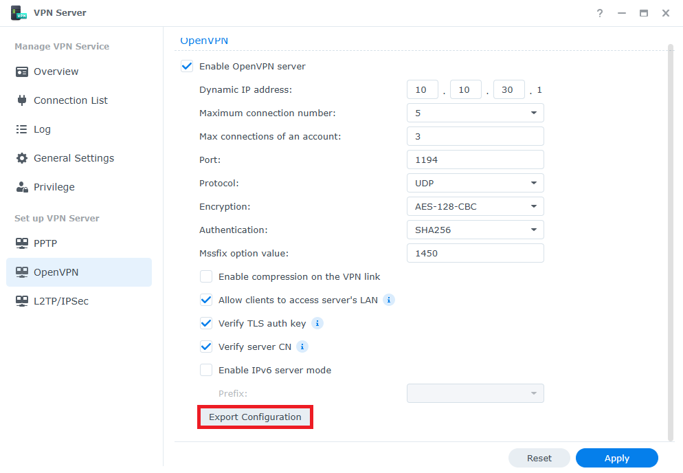 OpenVPN Server Setup on Synology DSM 7 OpenVPN Server Setup on Synology DSM 7